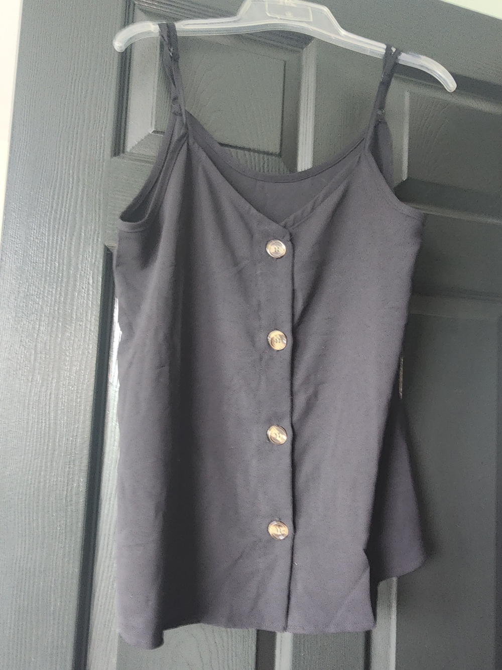 Black Button-Front Spaghetti Strap Tank Top